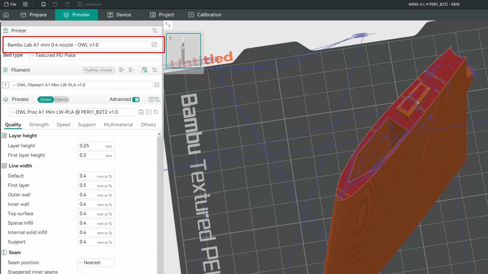 OrcaSlicer RC Plane Settings 55 When one gets a Bambu 3D printer, the first destination for slicing software is usually Bambu Studio, a 3D slicer developed specifically for Bambu FDM 3D printers. It has a user-friendly interface; however, if one wants advanced features and customization options, OrcaSlicer is the best choice in our experience. | OWLplane